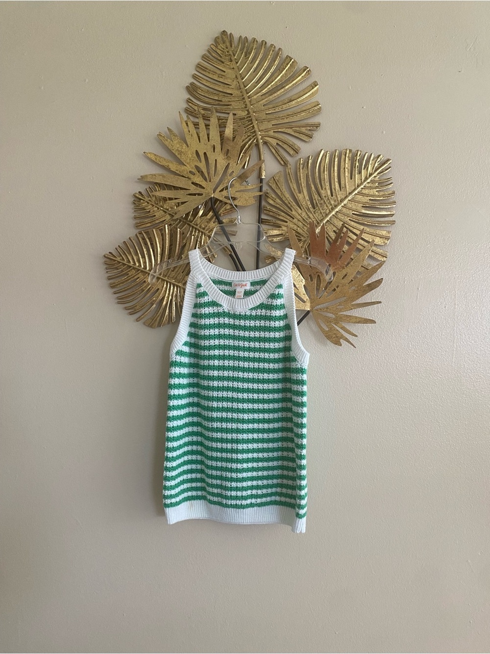 Cat & Jack Green and White Striped Knit Tank